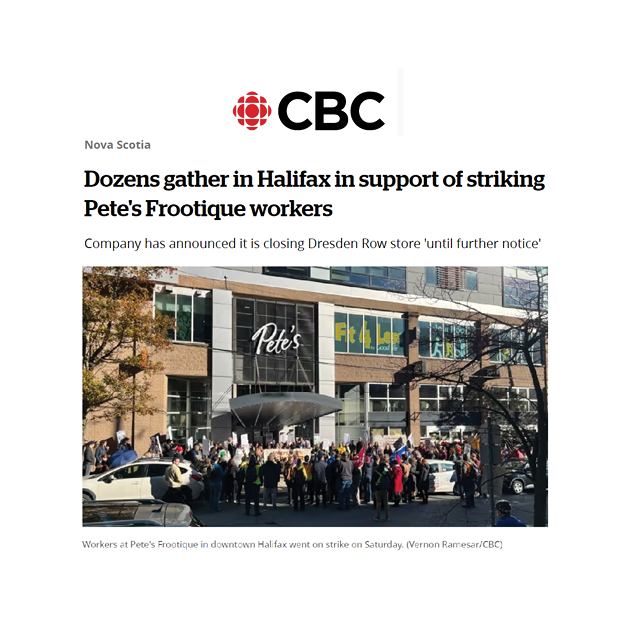 Read more about the article Dozens gather in Halifax in support of striking Pete’s Frootique workers