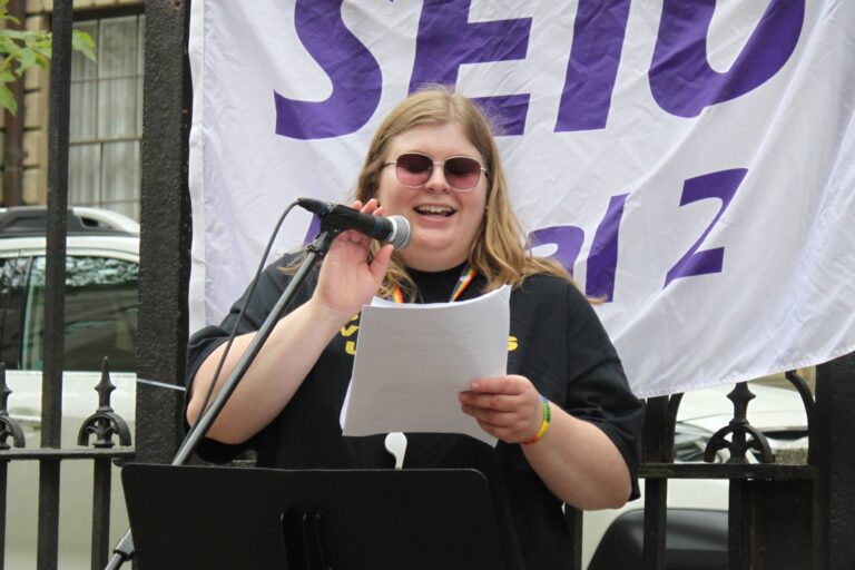 Shannon Power, an employee at Welcome Housing and a member of SEIU Local 2.