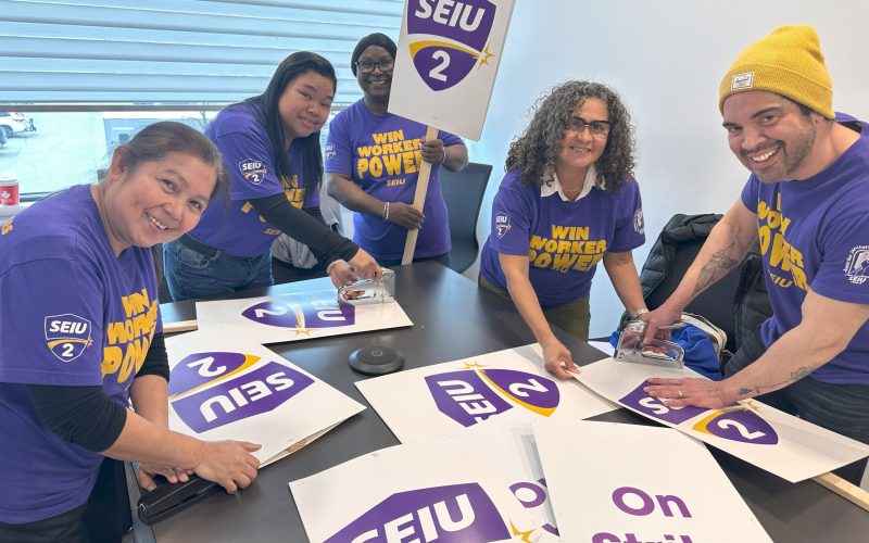 Picket Sign Making Members of the J4J Toronto bargaining committee start preparing picket signs.